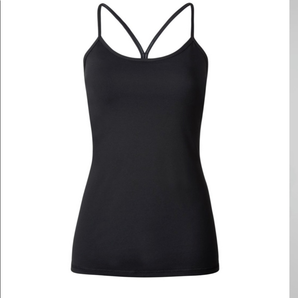 Lululemon - Used, black, size 4, Power Y tank top with bra cups.